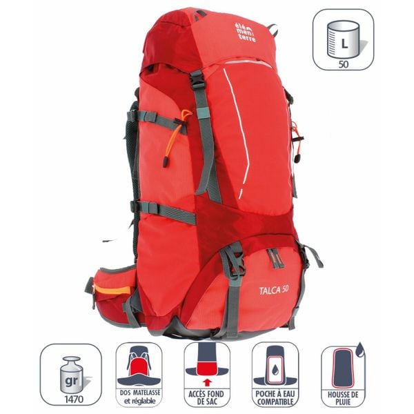 Plecak Elementerre talca 50 l. Czerwone plecaki damskie Elementerre, bez wzorów, z meshu. Za 402.50 zł.