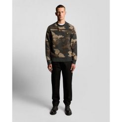 Sweter z okrągłym dekoltem w kamuflażowym wzorze z miłego materiału Lyle & Scott. Szare swetry męskie LYLE AND SCOTT, l, bez wzorów, z wełny, bez kołnierzyka, bez ramiączek. Za 430.00 zł.