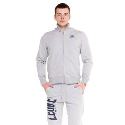 Bluza z zamek błyskawiczny na siłownia na czas wolny. Szare bluzy męskie LEONE 1947 APPAREL, bez wzorów, z bawełny, sportowe, bez ramiączek, bez kaptura. W wyprzedaży za 181.87 zł.