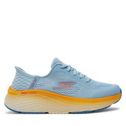 Buty do biegania Skechers. Niebieskie obuwie sportowe damskie Skechers, bez wzorów, bez zapięcia, do biegania. Za 439.99 zł.