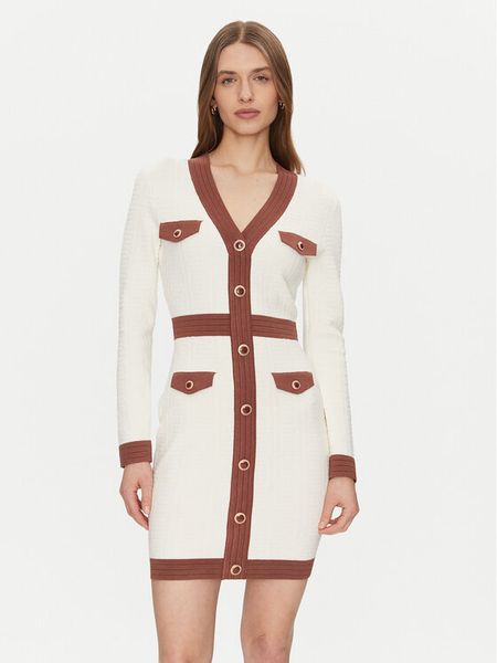 Fracomina Sukienka dzianinowa FS24WD5002K524F8 Biały Slim Fit. Białe sukienki damskie Fracomina, xs, bez wzorów, z dzianiny, bez kołnierzyka, bez ramiączek. Za 519.99 zł.