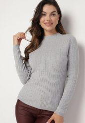 Jasnoszary Klasyczny Sweter z Półgolfem Temiera. Szare swetry nierozpinane damskie Born2be, m, bez wzorów, z jeansu, eleganckie, bez kołnierzyka, bez ramiączek. Za 54.99 zł.