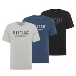 3-Pak T-Shirt Mustang Style Alex Czarny Niebieski Szary. Czarne t-shirty męskie Mustang, uniwersalny, bez wzorów, bez kołnierzyka, bez ramiączek. W wyprzedaży za 119.99 zł.
