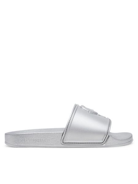 KARL LAGERFELD Klapki Kondo 2.0 KL80919M Srebrny. Szare klapki damskie KARL LAGERFELD, bez wzorów, z tworzywa sztucznego, bez obcasa, bez zapięcia. Za 239.99 zł.