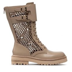 Trzewiki PINKO. Brązowe botki damskie Pinko, bez wzorów, bez obcasa, na płaskiej podeszwie, bez zapięcia. Za 1,319.00 zł.