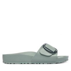 Klapki Birkenstock. Zielone klapki damskie Birkenstock, bez wzorów, bez obcasa, bez zapięcia. Za 229.99 zł.