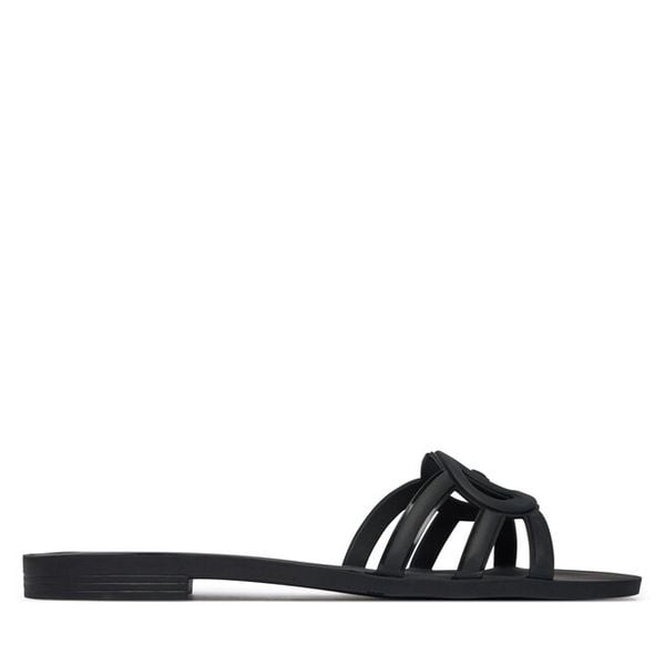 Klapki Guess. Czarne klapki damskie Guess, z aplikacjami, bez obcasa, bez zapięcia. Za 281.99 zł.