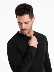 Bluza męska dresowa BASIC z okrągłym dekoltem - czarna V5. Czarne bluzy męskie Ombre Clothing, m, bez wzorów, z bawełny, bez ramiączek, bez kaptura. W wyprzedaży za 109.49 zł.