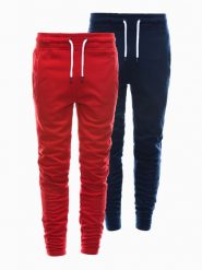 Zestaw spodni męskich dresowych BASIC - 2 pak mix V4. Czerwone spodnie sportowe męskie Ombre Clothing, m, z aplikacjami, z bawełny. W wyprzedaży za 82.49 zł.