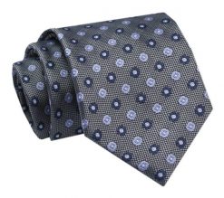Krawat - ALTIES - Stalowy w Niebiesko Granatowe Grochy. Niebieskie krawaty i muchy Alties, bez wzorów, z tkaniny, eleganckie. Za 49.00 zł.