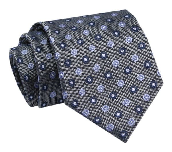 Krawat - ALTIES - Stalowy w Niebiesko Granatowe Grochy. Niebieskie krawaty i muchy Alties, bez wzorów, z tkaniny, eleganckie. Za 49.00 zł.