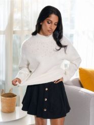 Sweter - kremowy. Białe swetry nierozpinane damskie Sinsay, l, bez wzorów, ze splotem, bez kołnierzyka, bez ramiączek. Za 69.99 zł.