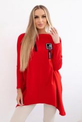 Bluza oversize z asymetrycznymi bokami czerwona. Czerwone bluzy damskie KESI, l, bez wzorów, z bawełny, bez ramiączek, bez kaptura. Za 209.11 zł.