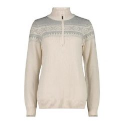 Damski sweter 1/2 zip CMP Wooltech. Białe swetry nierozpinane damskie CMP, na zimę, l, bez wzorów, z tkaniny, sportowe, bez kołnierzyka, bez ramiączek. Za 342.50 zł.