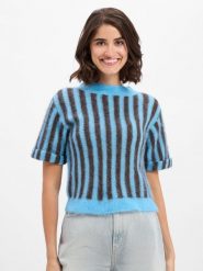 American vintage Damski sweter z krótkim rękawem z alpaką - Nenybay Kobiety niebieski|brązowy w paski, S. Brązowe swetry nierozpinane damskie American Vintage, s, bez wzorów, vintage, bez kołnierzyka, bez ramiączek. Za 629.95 zł.