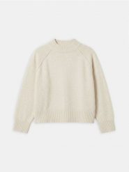 Sweter z półgolfem z domieszką wełny - kremowy. Białe swetry nierozpinane damskie Sinsay, l, bez wzorów, z wełny, bez kołnierzyka, bez ramiączek. Za 59.99 zł.