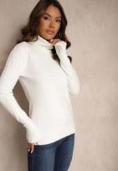 Biały Golf Sweter o Dopasowanym Kroju z Kaszmirem Zairith. Białe swetry nierozpinane damskie Renee, z aplikacjami, z jeansu, biznesowe, bez kołnierzyka, bez ramiączek. Za 89.99 zł.
