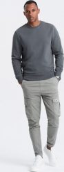 Ombre Nierozpinana bawełniana męska dresowa bluza BASIC grafitowa V11 OM-SSBN-0159 L. Szare bluzy męskie Ombre, l, bez wzorów, z bawełny, bez ramiączek, bez kaptura. Za 139.99 zł.