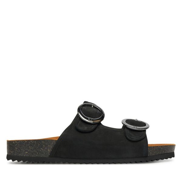 Klapki Caprice. Czarne klapki damskie Caprice, bez wzorów, bez obcasa, bez zapięcia. Za 229.99 zł.