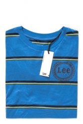 LEE T SHIRT DAMSKI STRIPE TEE CITY BLUE L42JJC32 112109373. Niebieskie t-shirty damskie Lee, l, bez wzorów, bez kołnierzyka, bez ramiączek. W wyprzedaży za 39.99 zł.