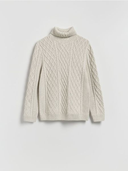 Strukturalny sweter z golfem - jasnoszary. Szare swetry męskie Reserved, l, bez wzorów, z bawełny, bez kołnierzyka, bez ramiączek. Za 159.99 zł.