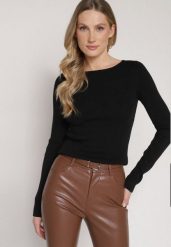 Czarny Sweter z Wiskozą i Metaliczną Nitką Lillanova. Czarne swetry nierozpinane damskie Born2be, s, bez wzorów, z jeansu, bez kołnierzyka, bez ramiączek. Za 79.99 zł.
