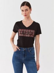 Liu Jo T-Shirt MF3338 JS923 Czarny Regular Fit. Czarne t-shirty damskie Liu Jo, xs, bez wzorów, z bawełny, bez kołnierzyka, bez ramiączek. Za 289.99 zł.