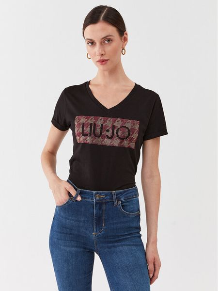 Liu Jo T-Shirt MF3338 JS923 Czarny Regular Fit. Czarne t-shirty damskie Liu Jo, xs, bez wzorów, z bawełny, bez kołnierzyka, bez ramiączek. Za 219.99 zł.