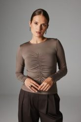 BLUZKA FLORA TAUPE S - Flawless. Bluzki damskie Flawless, s, bez wzorów, z dzianiny, bez kołnierzyka, bez ramiączek. Za 249.00 zł.