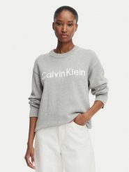 Calvin Klein Jeans Sweter LV044G313G Szary jasny Regular Fit. Szare swetry nierozpinane damskie Calvin Klein Jeans, xs, bez wzorów, z bawełny, bez kołnierzyka, bez ramiączek. Za 529.99 zł.