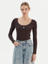 Guess Body V4YP07 J1314 Brązowy Slim Fit. Brązowe body Guess, z aplikacjami, z bawełny. Za 195.00 zł.