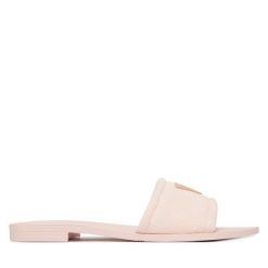 Klapki Guess. Czerwone klapki damskie Guess, z aplikacjami, bez obcasa, bez zapięcia. Za 162.99 zł.