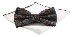 Mucha CHATTIER z Białą Poszetką - Stalowo Brązowa, Duży Wzór. Szare krawaty i muchy Chattier, bez wzorów, z poliesteru, eleganckie. Za 59.00 zł.
