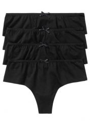 Stringi z wygodnej bawełny (4 pary). Czarne majtki damskie bonprix, z bawełny. Za 59.99 zł.