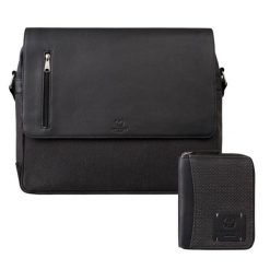 Portfel męski skórzany pionowy AY-06-BL i torba męska na laptopa AY-02-BL zestaw ZUP-140. Brązowe portfele męskie Paolo Peruzzi, bez wzorów, z bawełny. Za 319.00 zł.