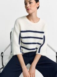 Rich & Royal Damski sweter z dzianiny z zawartością alpaki i wełny Kobiety niebieski|biały w paski, XS. Białe swetry nierozpinane damskie Rich & Royal, xs, bez wzorów, z dzianiny, bez kołnierzyka, bez ramiączek. Za 699.95 zł.