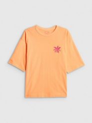 4F T-shirt boxy z nadrukiem damski - pomarańczowy XS. Brązowe t-shirty damskie 4F, xs, bez wzorów, z bawełny, bez kołnierzyka, bez ramiączek. Za 69.99 zł.