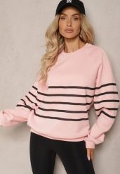 Różowa Polarowa Bluza Dzianinowa o Klasycznym Kroju w Paski Ilabria. Czerwone bluzy damskie Renee, l, z aplikacjami, z dzianiny, casualowe, bez ramiączek, bez kaptura. Za 44.99 zł.