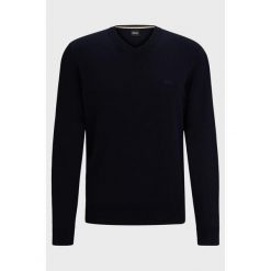 Sweter z dekoltem w serek BOSS Pacello-L BLU (50506042-404). Niebieskie swetry męskie Boss, l, bez wzorów, sportowe, bez kołnierzyka, bez ramiączek. Za 399.00 zł.