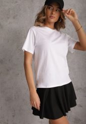 Biały Bawełniany T-shirt Ozdobiony po Bokach Rozcięciami Brinelle. Białe t-shirty damskie Renee, m, bez wzorów, z bawełny, eleganckie, bez kołnierzyka, bez ramiączek. Za 39.99 zł.