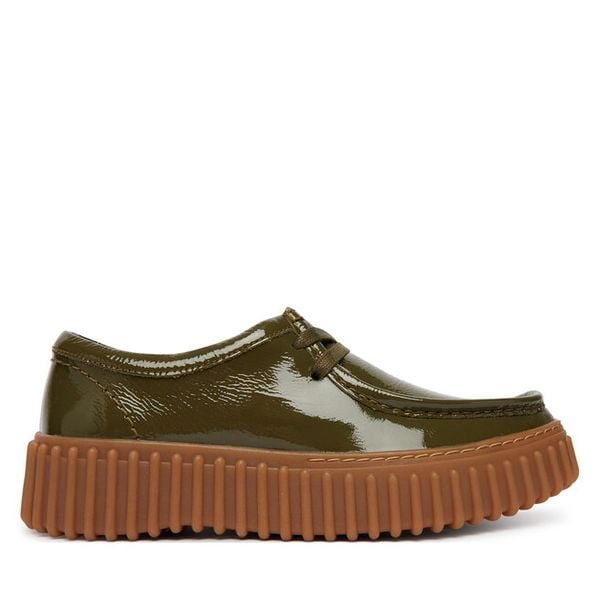 Półbuty Clarks. Zielone półbuty damskie Clarks, bez wzorów, bez obcasa, na płaskiej podeszwie, bez zapięcia. Za 321.99 zł.