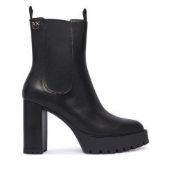 Botki PINKO. Czarne botki damskie Pinko, bez wzorów, bez obcasa, na słupku, bez zapięcia. Za 1,399.00 zł.