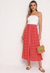 Czerwona Spódnica Maxi w Kwiatowy Print z Guziczkami Kasphine. Czerwone spódnice damskie Born2be, l, bez wzorów, vintage, maxi, rozkloszowane. Za 34.99 zł.