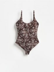 Jednoczęściowy strój kąpielowy - brązowy. Brązowe stroje kąpielowe damskie Reserved, bez wzorów. Za 139.99 zł.