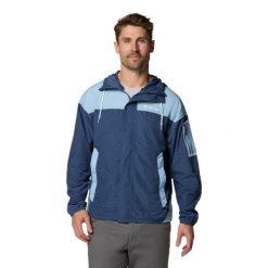 Kurtka sportowa męska Challenger II Windbreaker Jacket. Niebieskie kurtki sportowe męskie Columbia, m, bez wzorów, z materiału, z kapturem, trekkingowe. Za 249.99 zł.
