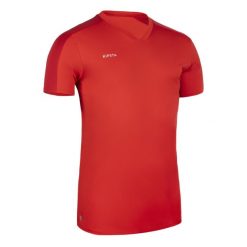 Koszulka piłkarska z krótkim rękawem Kipsta Essential. Niebieskie bluzki damskie KIPSTA, l, bez wzorów, z materiału, sportowe, bez kołnierzyka, bez ramiączek. Za 29.99 zł.
