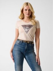 Guess T-Shirt 182454 Beżowy Classic Fit. Brązowe t-shirty damskie Guess, xl, z aplikacjami, bez kołnierzyka, bez ramiączek. Za 194.99 zł.