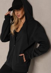 Czarna Zasuwana Bluza Sportowo-Casualowa z Kapturem Vamisza. Czarne bluzy damskie Renee, l, bez wzorów, z jeansu, eleganckie, bez ramiączek, z kapturem. Za 59.99 zł.