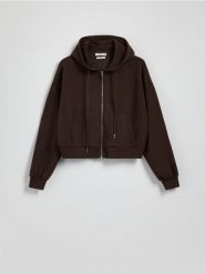 Rozpinana bluza z modalem - ciemnobrązowy. Brązowe bluzy damskie Reserved, l, bez wzorów, z dzianiny, bez ramiączek, bez kaptura. W wyprzedaży za 99.99 zł.