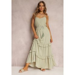 Zielona Sukienka Ailbhe. Zielone sukienki damskie Renee, na lato, l, z aplikacjami, boho, bez kołnierzyka, bez ramiączek, maxi. Za 89.99 zł.
